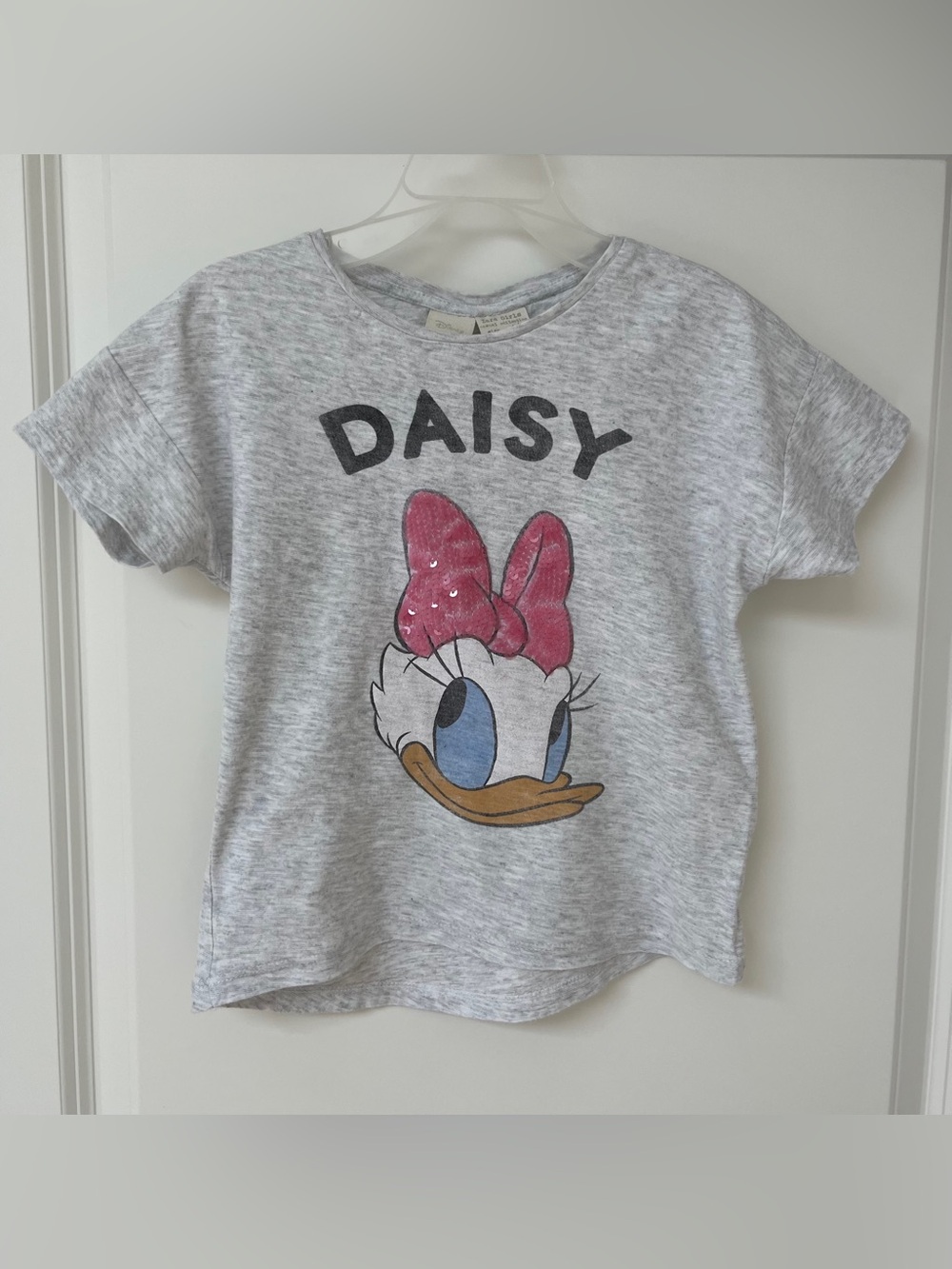 Zara Kids Daisy Graphic Tee - Light Gray with Pink Bow
